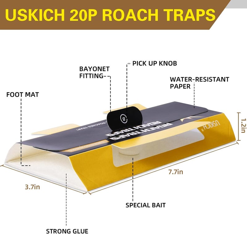 USKICH 20 Pack Roach Traps, Cockroach Traps Indoor Home, Glue Roach Traps, Child & Pets Safe(Upgrade Recipe) - Image 3